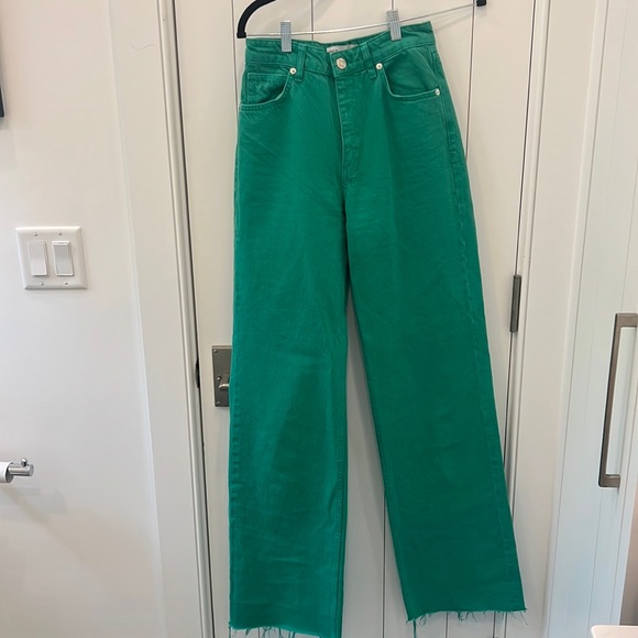 Zara Jeans Zara Wide Leg Green Denim Jeans Poshmark